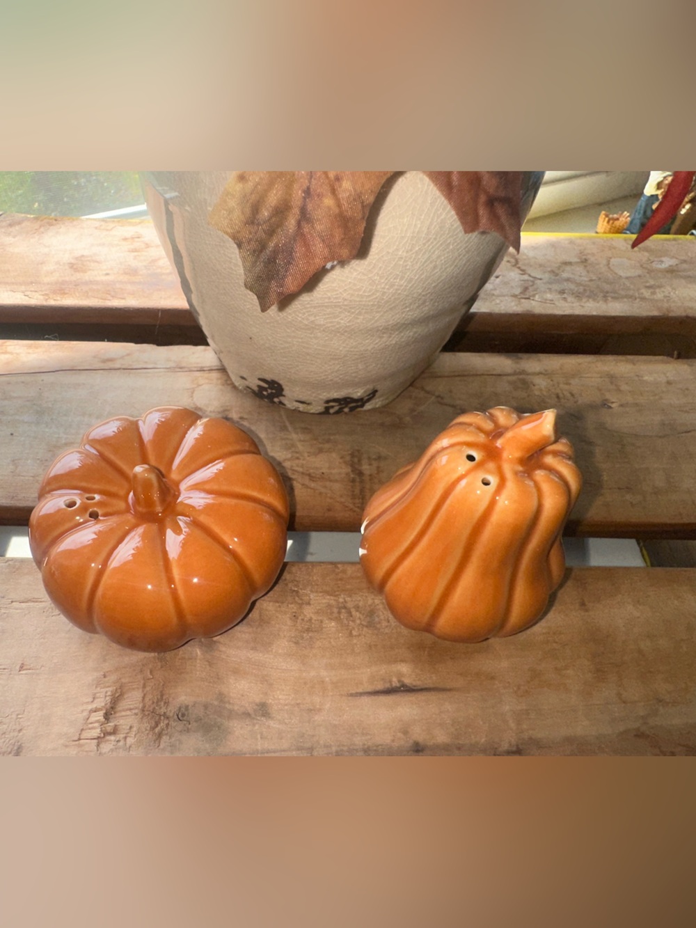 Pumpkin Salt & Pepper Shakers Glazed Ceramic Thanksgiving Fall Orange - Picture 6 of 7
